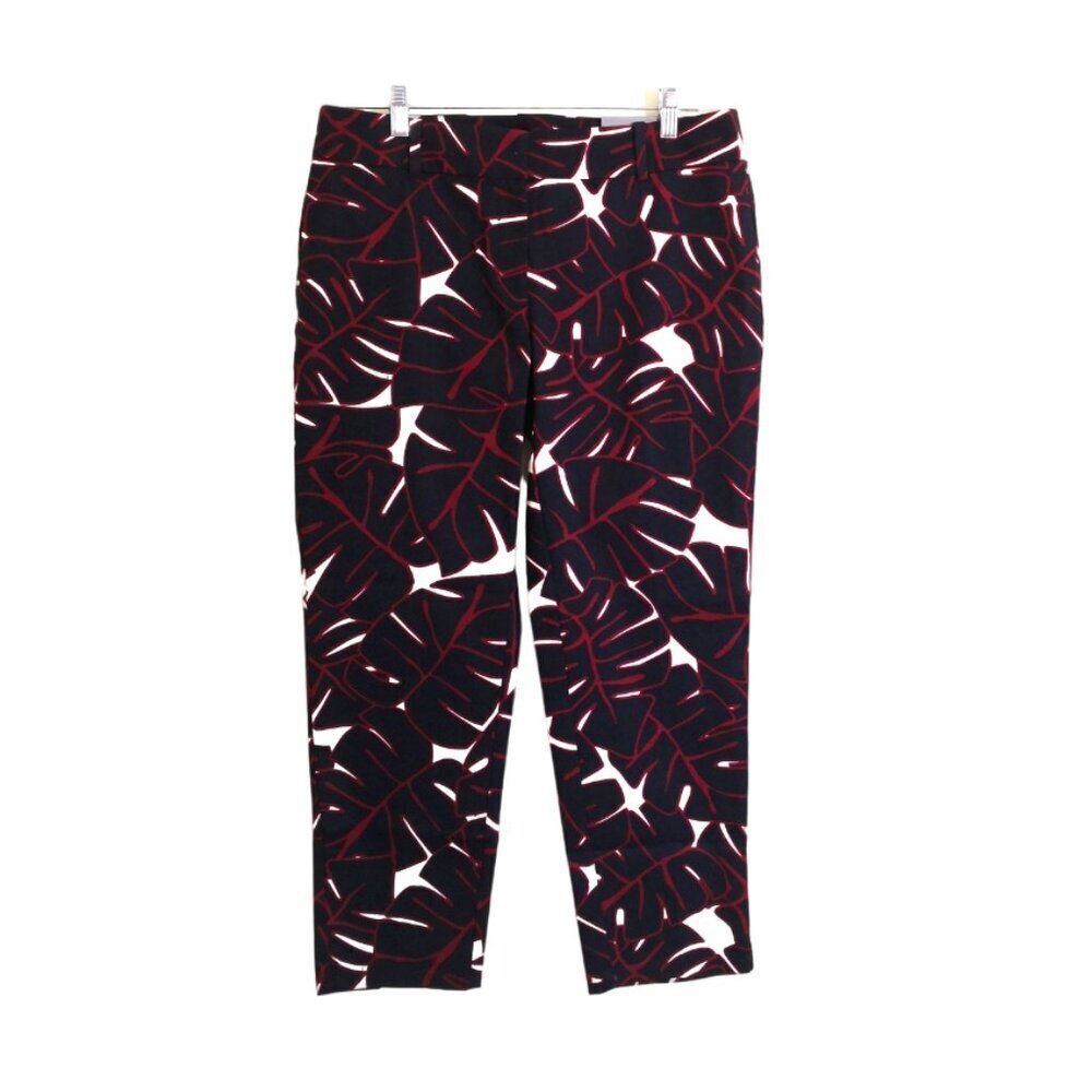 Ann Taylor Signature Palm Print Cropped‎ Pant Tropical Red Navy Size 6